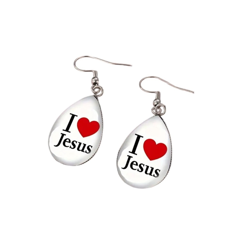I Love Jesus Teardrop Bubble Earrings